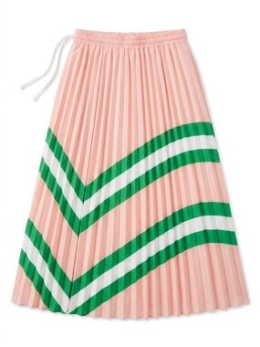 Pleated Pink A-Line Skirt with Green and White Chevron Bands